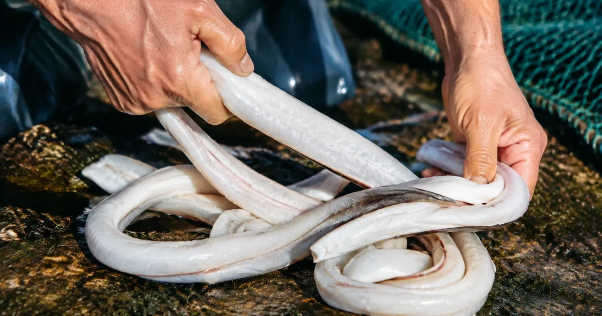 Mains extirpant filets blancs enroules pres du sol
