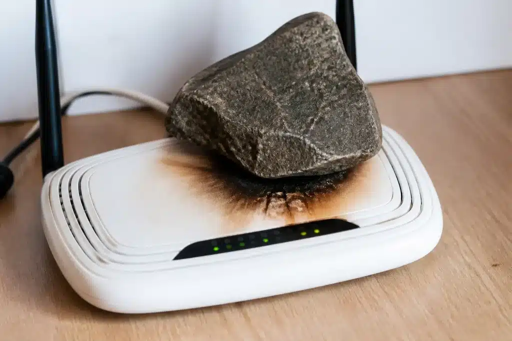 Objet metallique pose sur routeur wifi surchauffe
