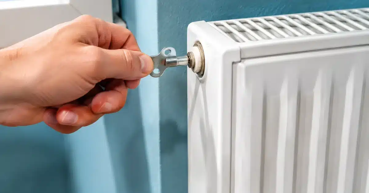 Main tenant clé sur robinet purgeur radiateur blanc vertical