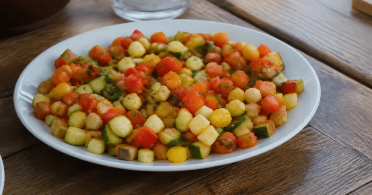 Assiette remplie de dés colorés de légumes frais