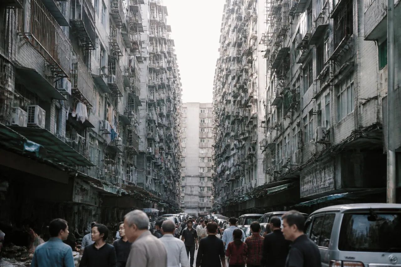 Immeubles collectifs serres les uns contre les autres, rues animees.