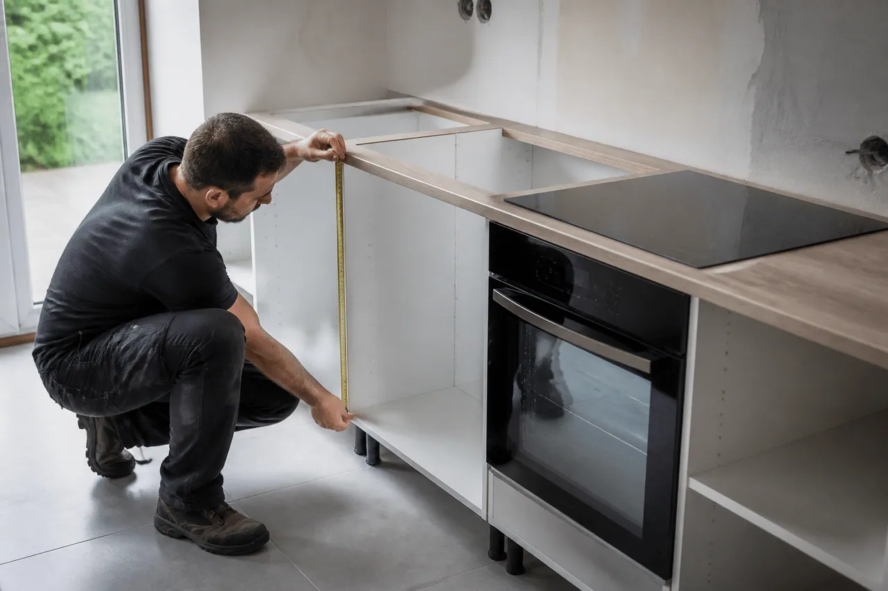 Mesurage de caisson cuisine avec four et plaque induction integres