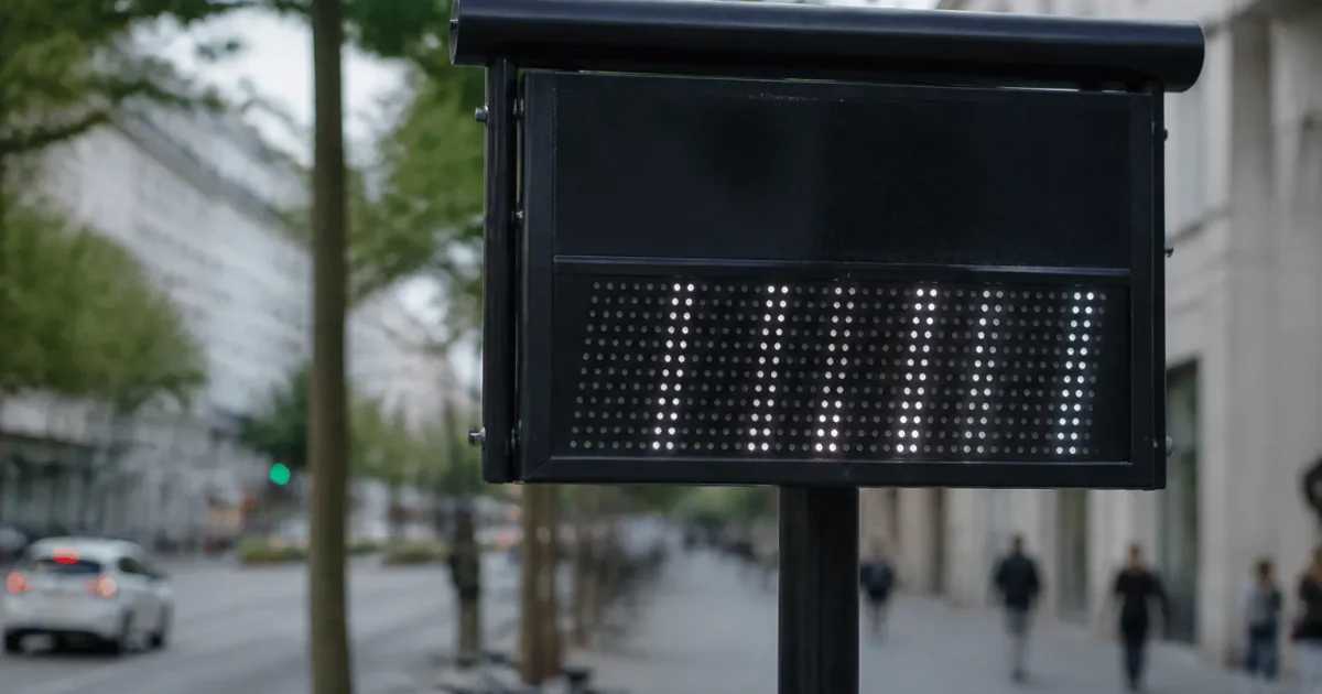 Panneau indicateur population avec chiffres affichés au centre-ville