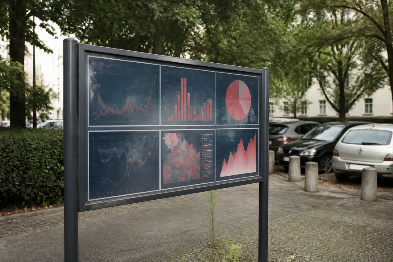 Panneau informatif affichant statistiques criminalité avec graphiques rouges