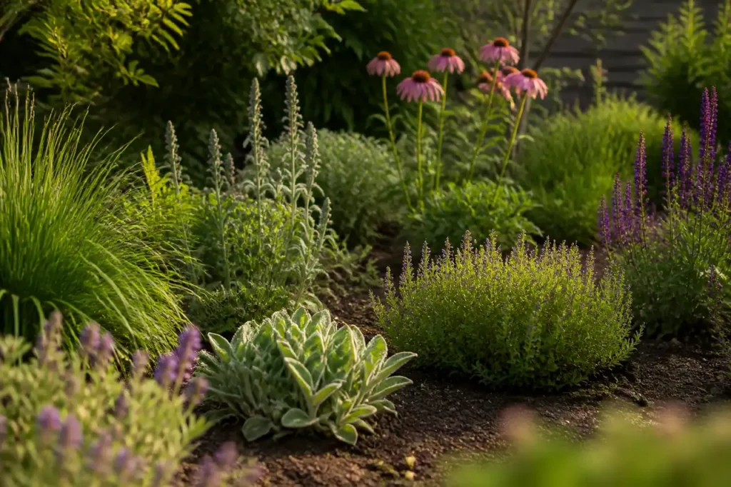 Parcelle avec plantes de hauteurs variees sol brun