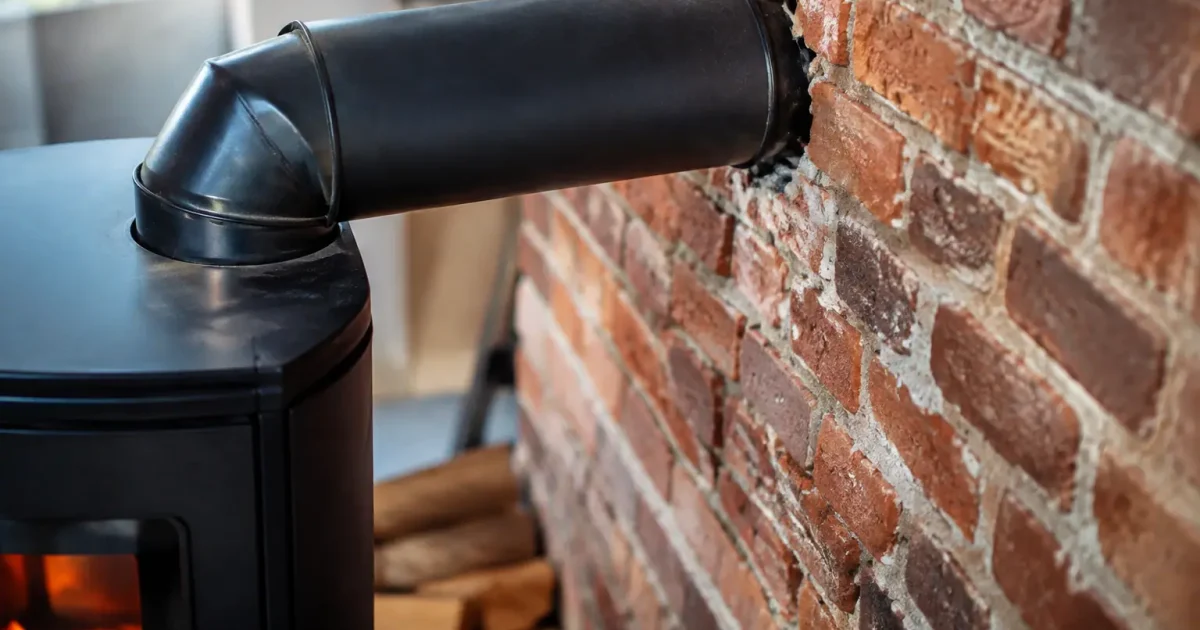Tuyau de poele incline perce un mur de briques