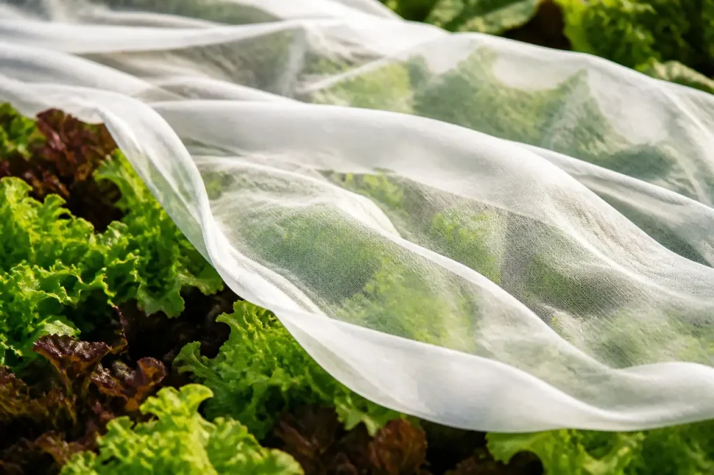Voile blanc non fixe flottant sur des salades